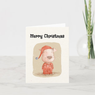 Cartes Pour Fêtes Annuelles Chien tiré à la main vintage en pyjama rouge Noël