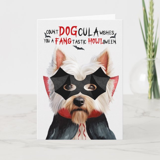 Cartes Pour Fêtes Annuelles Chien Westie Drôle compte DOGcula Halloween (Devant)