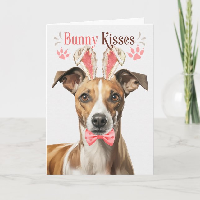 Cartes Pour Fêtes Annuelles Chien Whippet dans Bunny Ears pour Pâques (Devant)