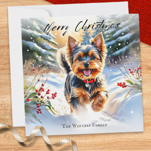 Cartes Pour Fêtes Annuelles Chien Yorkshire Terrier Yorkie dans la neige Noël