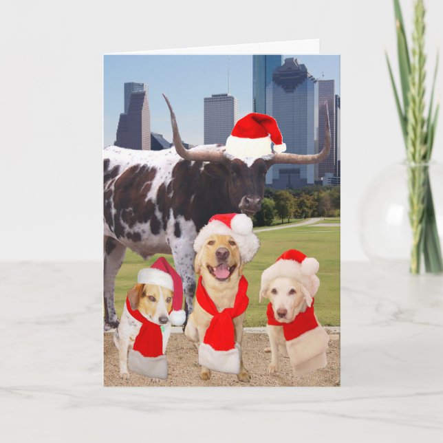 Cartes Pour Fêtes Annuelles Chiens amusants Joyeux Noël de Houston (Devant)