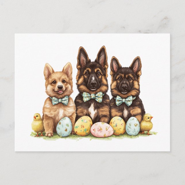 Cartes Pour Fêtes Annuelles Chiens bergers allemands de Pâques (Devant)