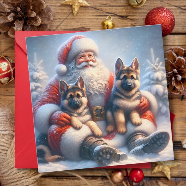 Cartes Pour Fêtes Annuelles Chiens bergers allemands et fête du Père Noël (Créateur téléchargé)
