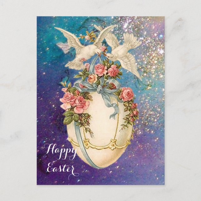CARTES POUR FÊTES ANNUELLES CHIENS BLANCS AVEC OEUF DE PÂQUES, BOUTEILLE BLEUE (Devant)