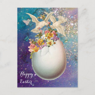 CARTES POUR FÊTES ANNUELLES CHIENS BLANCS, OEUFS DE PÂQUES, FLEURS JAUNES ROSE