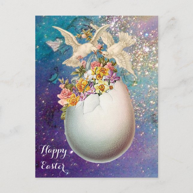 CARTES POUR FÊTES ANNUELLES CHIENS BLANCS, OEUFS DE PÂQUES, FLEURS JAUNES ROSE (Devant)