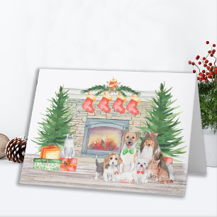 Cartes Pour Fêtes Annuelles Chiens Chats Chiens Chiens Chatons Jolies cheminée