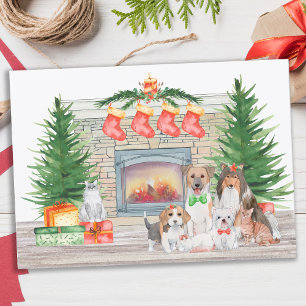 Cartes Pour Fêtes Annuelles Chiens Chats Chiens Chiens Chiens Chatons Cheminée