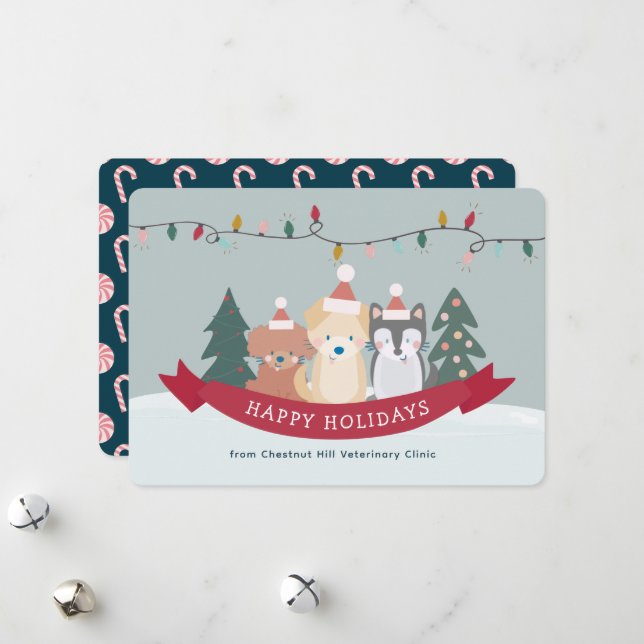 Cartes Pour Fêtes Annuelles Chiens Chiens Chiens Chiens Chiens d'affaires Noël (Devant/Arrière en situation)
