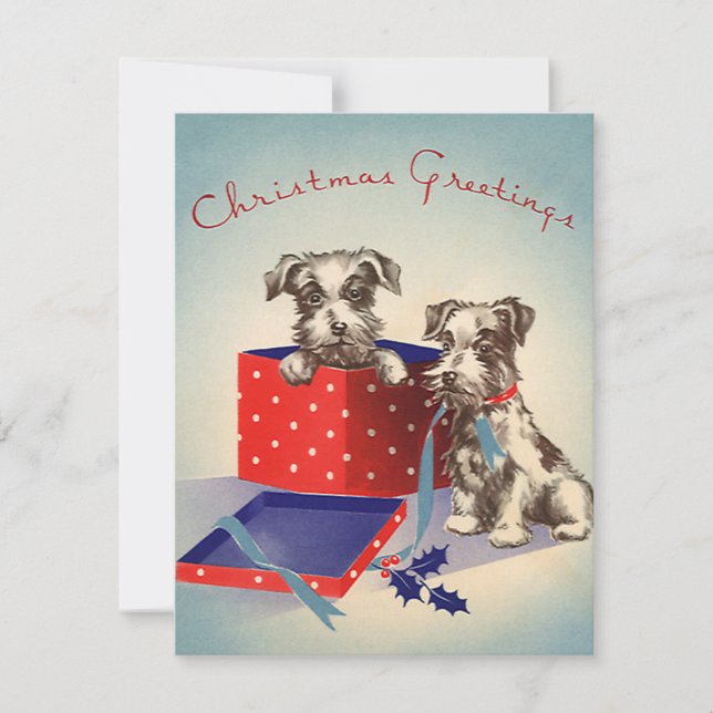 Cartes Pour Fêtes Annuelles Chiens Chiots mignons, Voeux de Noël Vintage (Devant)