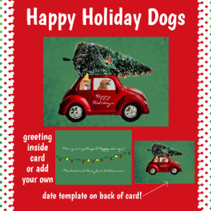 Cartes Pour Fêtes Annuelles Chiens conduisant à la maison avec Arbre de Noël r