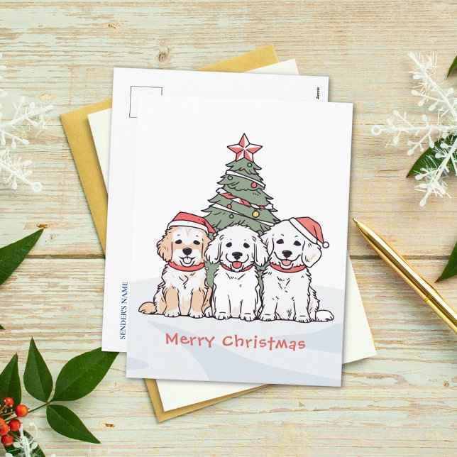Cartes Pour Fêtes Annuelles Chiens d'aquarelle mignonnes avec chapeaux de Père (Créateur téléchargé)