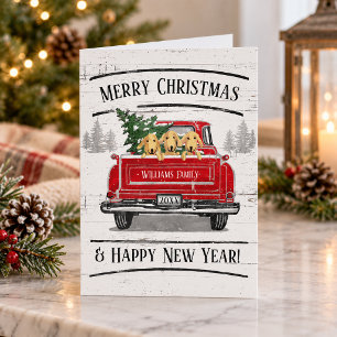 Cartes Pour Fêtes Annuelles Chiens de camion rouge vintage arbre de Noël famil