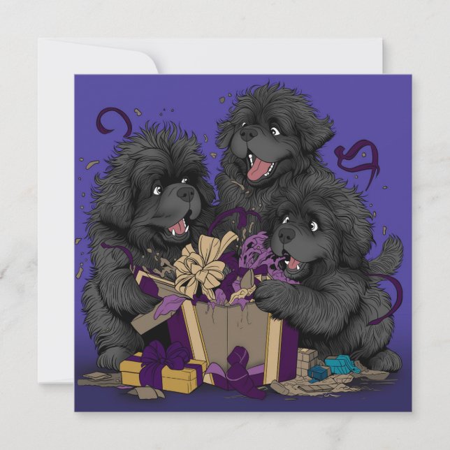 Cartes Pour Fêtes Annuelles Chiens de chiot de Terre-Neuve (Devant)