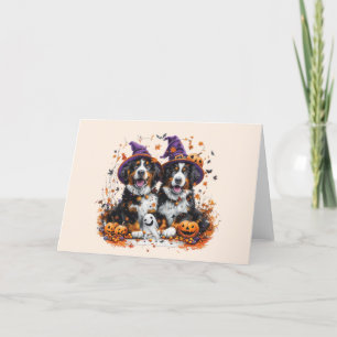 Cartes Pour Fêtes Annuelles Chiens de montagne bernois Halloween Sorcière Fant