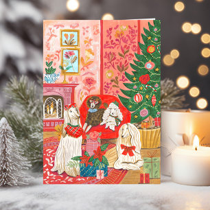 Cartes Pour Fêtes Annuelles Chiens de Noël Afghan Hound Dessin à la main 