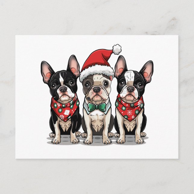 Cartes Pour Fêtes Annuelles Chiens de Noël Boston Terrier (Devant)
