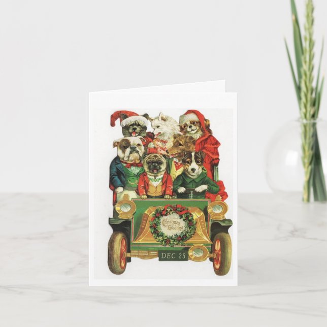 Cartes Pour Fêtes Annuelles Chiens De Noël En Voiture (Devant)