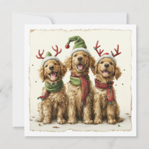 Cartes Pour Fêtes Annuelles Chiens de Noël Golden Retriever