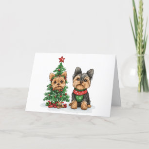 Cartes Pour Fêtes Annuelles Chiens de Noël Yorkie