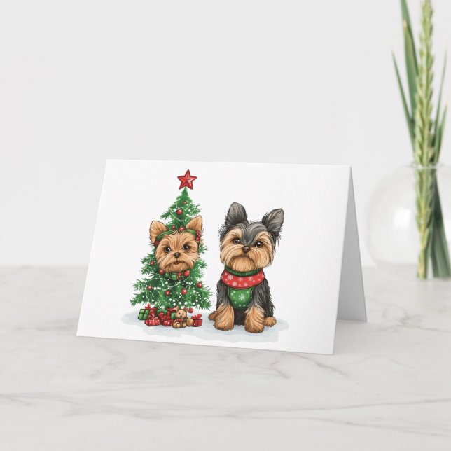 Cartes Pour Fêtes Annuelles Chiens de Noël Yorkie (Devant)