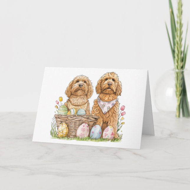 Cartes Pour Fêtes Annuelles Chiens de Pâques Goldendoodle (Devant)