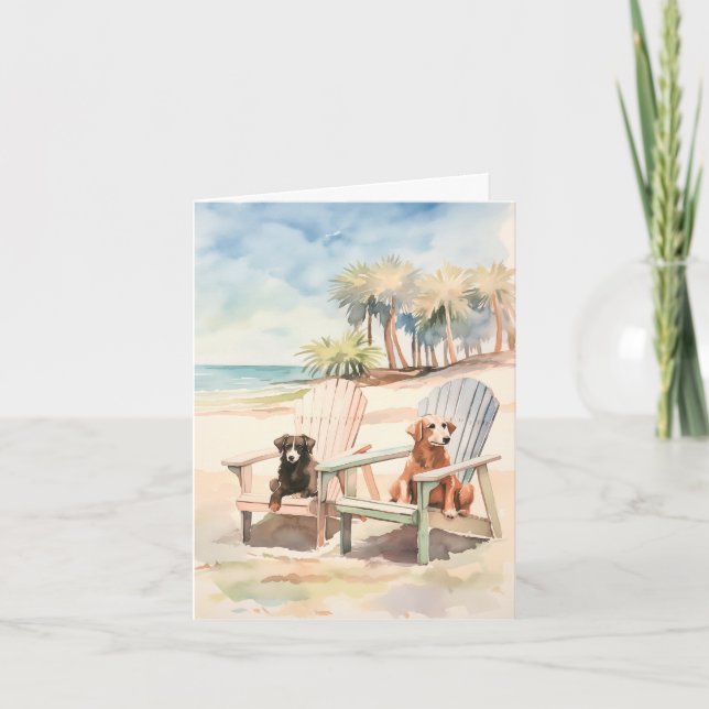 Cartes Pour Fêtes Annuelles Chiens de scène de plage dans les chaises Adironda (Devant)