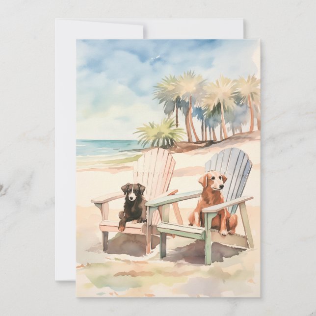 Cartes Pour Fêtes Annuelles Chiens de scène Pastel Beach en chaises Adirondack (Devant)