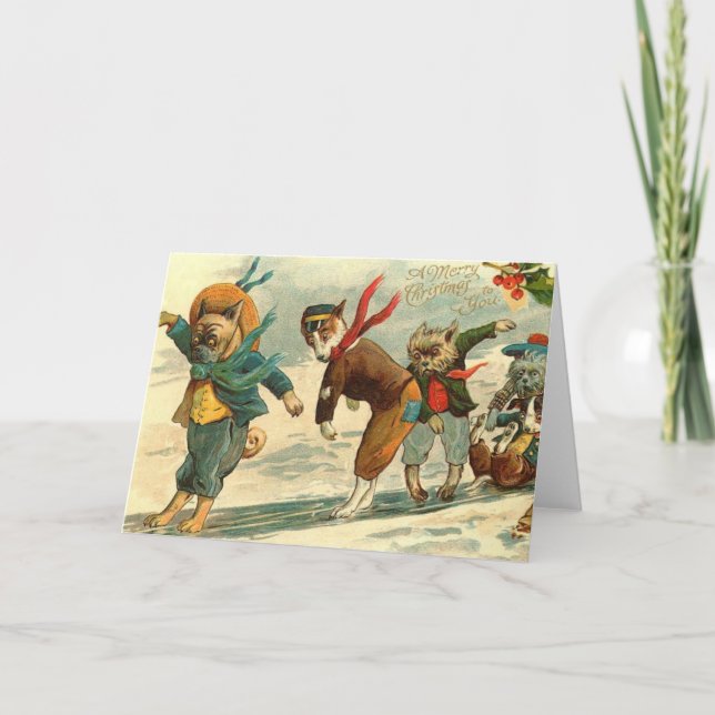 Cartes Pour Fêtes Annuelles Chiens de vacances vintages (Devant)