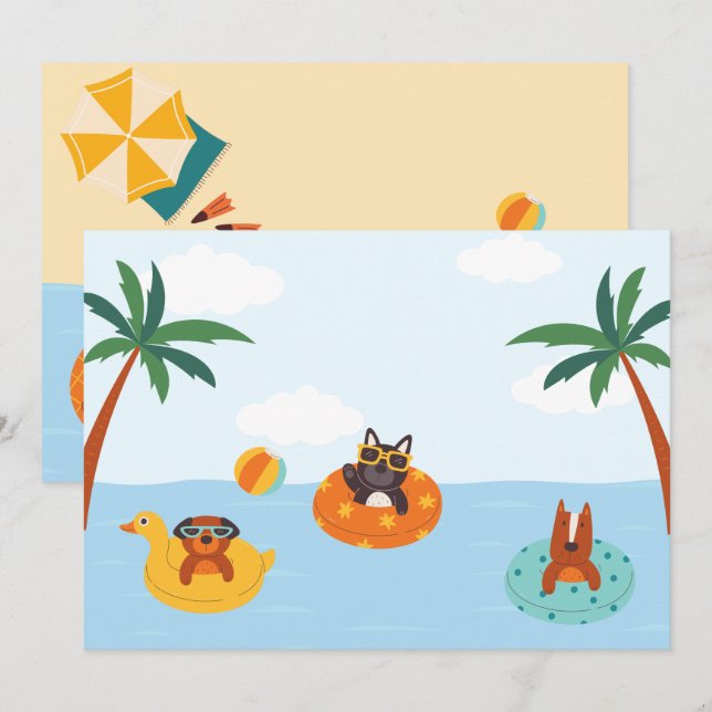 Cartes Pour Fêtes Annuelles Chiens d'été sur la plage (Devant / Derrière)