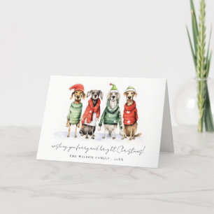 Cartes Pour Fêtes Annuelles Chiens d'hiver mignons Sweater Furry & Bright Chri