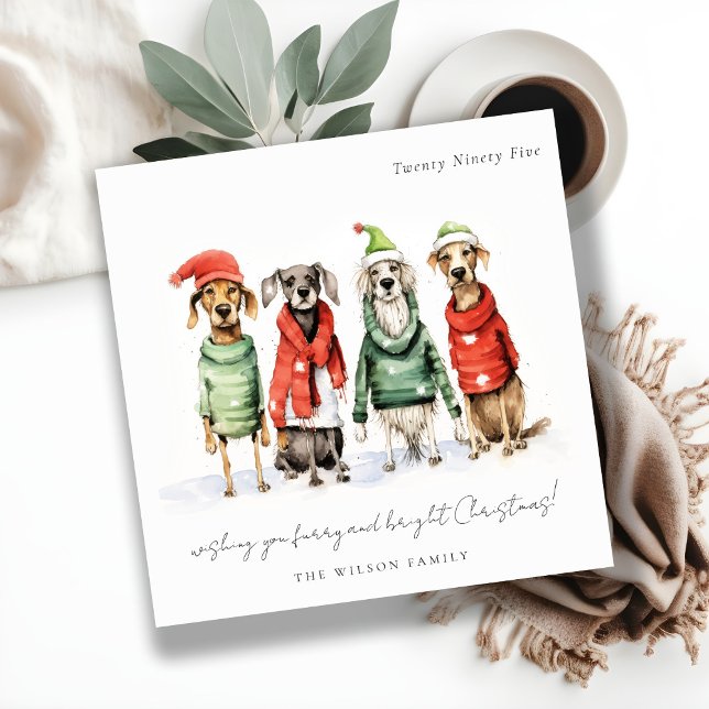 Cartes Pour Fêtes Annuelles Chiens d'hiver mignons Sweater Furry & Bright Chri (Créateur téléchargé)