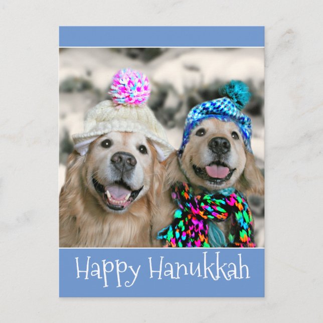 Cartes Pour Fêtes Annuelles Chiens d'or retriever en Casquette d'hiver Hanoukk (Devant)