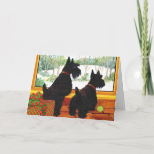 Cartes Pour Fêtes Annuelles Chiens écossais À Noël - En Attente De Père Noël