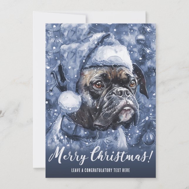 Cartes Pour Fêtes Annuelles Chiens en boîte bleue Noël (Devant)