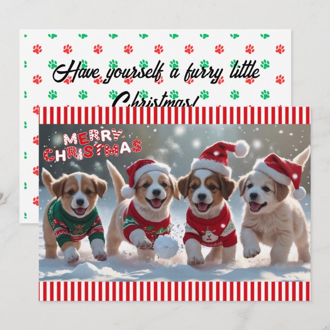 Cartes Pour Fêtes Annuelles Chiens en Sweaters de Noël & Neige Personnalisé (Devant / Derrière)