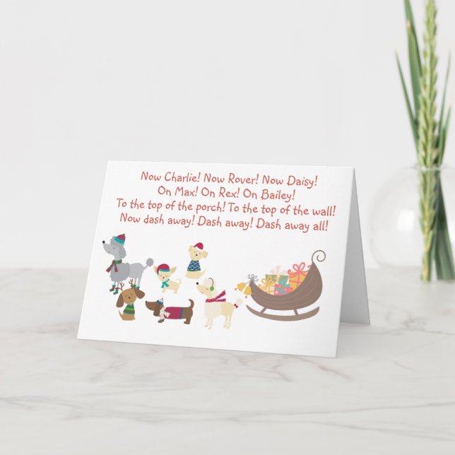 Cartes Pour Fêtes Annuelles Chiens mignons traîneau de Noël (Devant)
