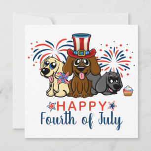 Cartes Pour Fêtes Annuelles Chiens patriotiques du 4 juillet Feux d'artifice M