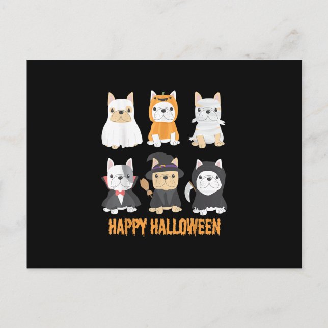 Cartes Pour Fêtes Annuelles Chiens Pug Joyeux Halloween Amoureux Bouledogue Fr (Devant)