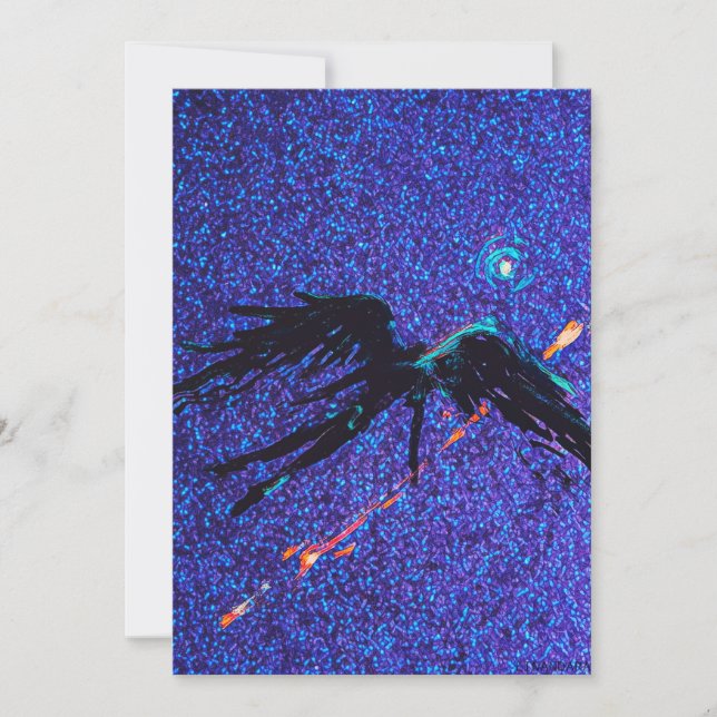 Cartes Pour Fêtes Annuelles Chiffre à ailes foncées volant à travers l'espace (Devant)