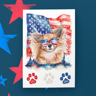 Cartes Pour Fêtes Annuelles Chihuahua 4 juillet Chien blanc blanc rouge à chev