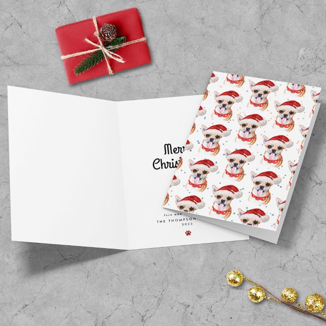 Cartes Pour Fêtes Annuelles Chihuahua Chiot À Santa Hat Motif de Noël (Inside Right and Front)