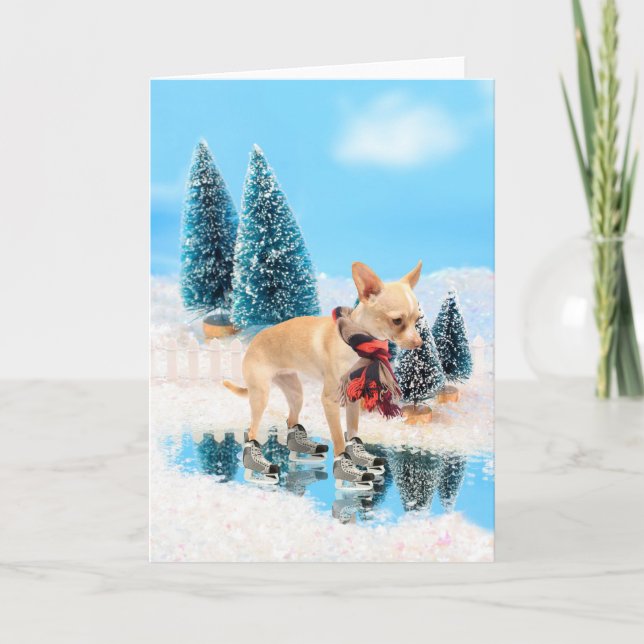 Cartes Pour Fêtes Annuelles Chihuahua drôle avec foulard et patins (Devant)