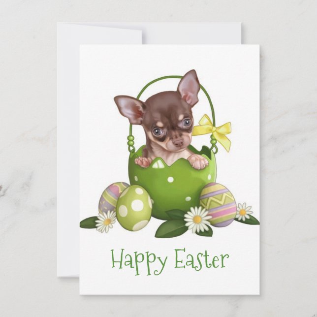 Cartes Pour Fêtes Annuelles Chihuahua En Pâques Panier (Devant)