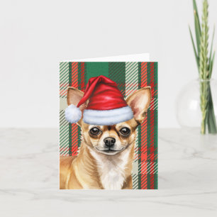 Cartes Pour Fêtes Annuelles Chihuahua Père Noël Chien Rouge Vert Plaid Noël