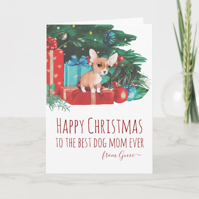 Cartes Pour Fêtes Annuelles Chihuahua personnalisé maman aquarelle Noël (Devant)