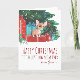 Cartes Pour Fêtes Annuelles Chihuahua personnalisé maman aquarelle Noël