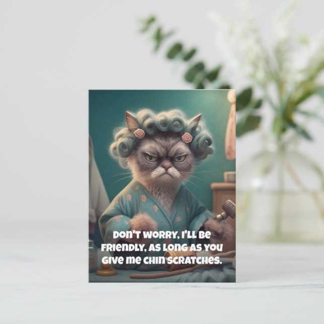 Cartes Pour Fêtes Annuelles "Chin Scratches Please" Drôle Amoureux des chats (Debout devant)