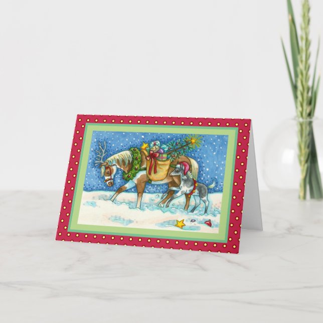 CARTES POUR FÊTES ANNUELLES CHINCOTEAGUE PONIES & NOËL SOUHAITE VERSE (Devant)