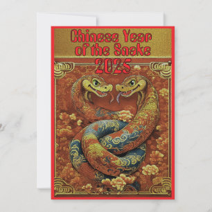 Cartes Pour Fêtes Annuelles Chine Lunaire Nouvel An 2025 Double Snake Design
